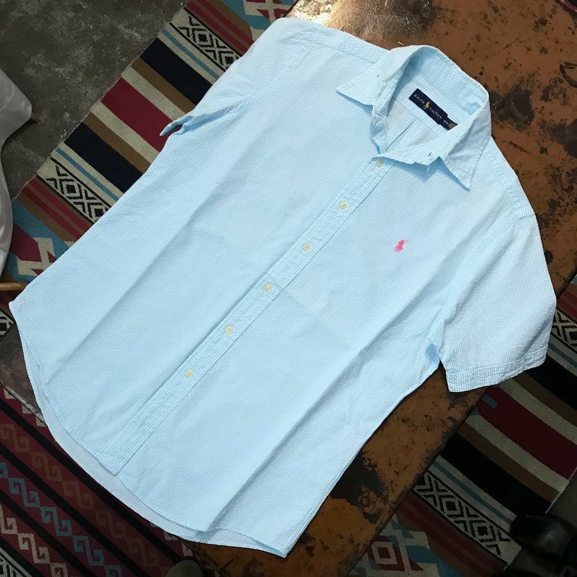 폴로랄프로렌 민트 스트라이프 시어서커 반팔 셔츠 남성 105 사이즈 상품이미지2