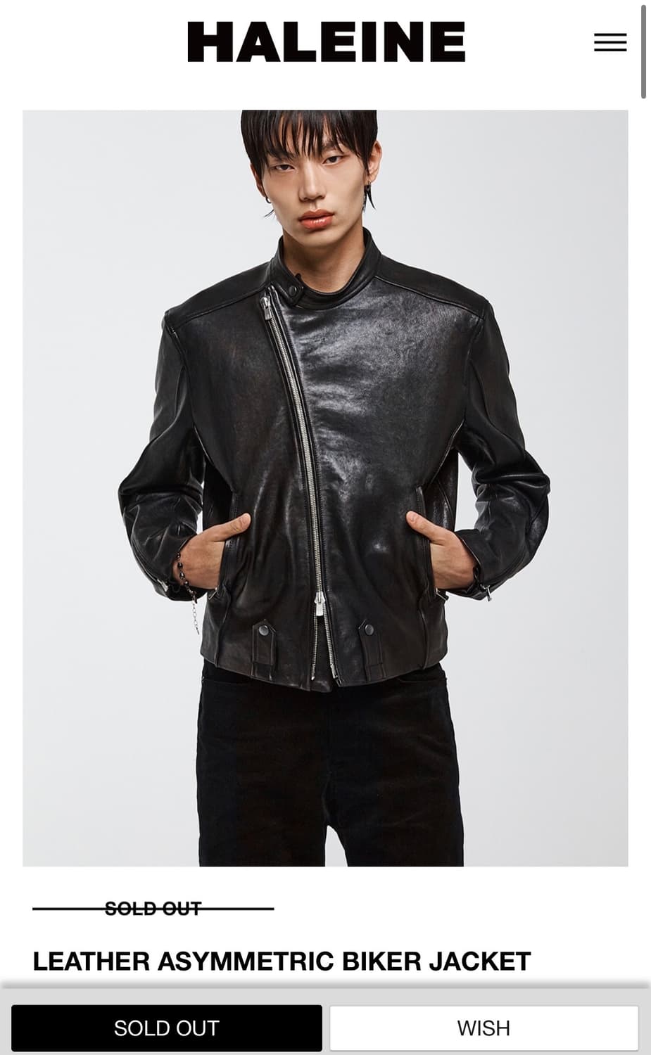 알레느LEATHER ASYMMETRIC BIKER JACKET BLACK 상품이미지1