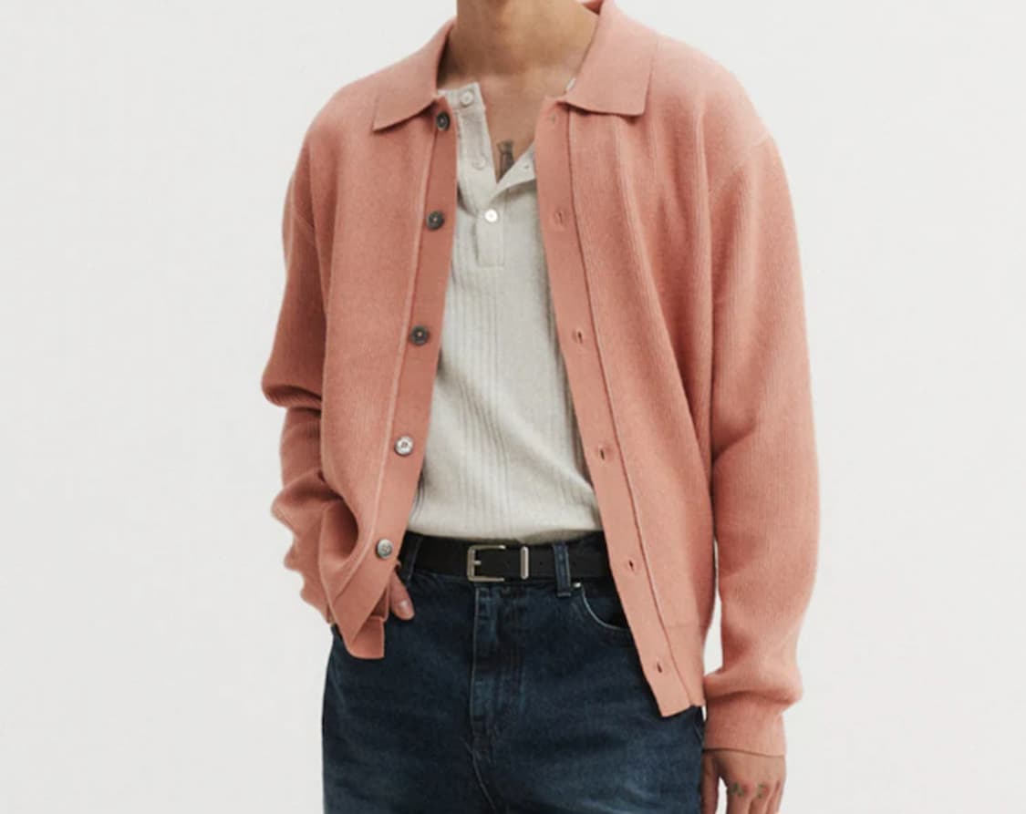 (새상품) 투톤 단추 카라니트 피치코랄 3사이즈 상품이미지2