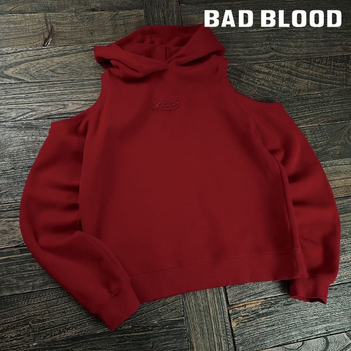 [배드블러드] 오프숄더 오버핏 후드티 버건디 M19899 상품이미지2