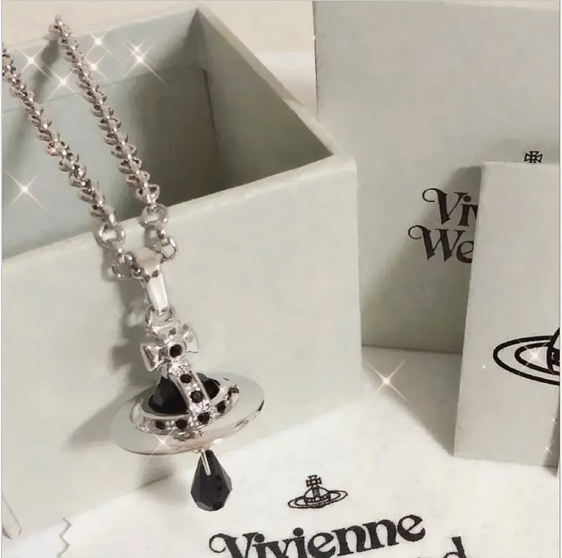 비비안웨스트우드 아카이브 블랙크리스탈 레인드랍 3d orb 팬던트 목걸이 상품이미지1