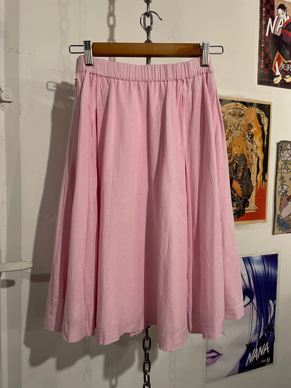 레이온 린넨 혼방 핑크 미디스커트 상품이미지3