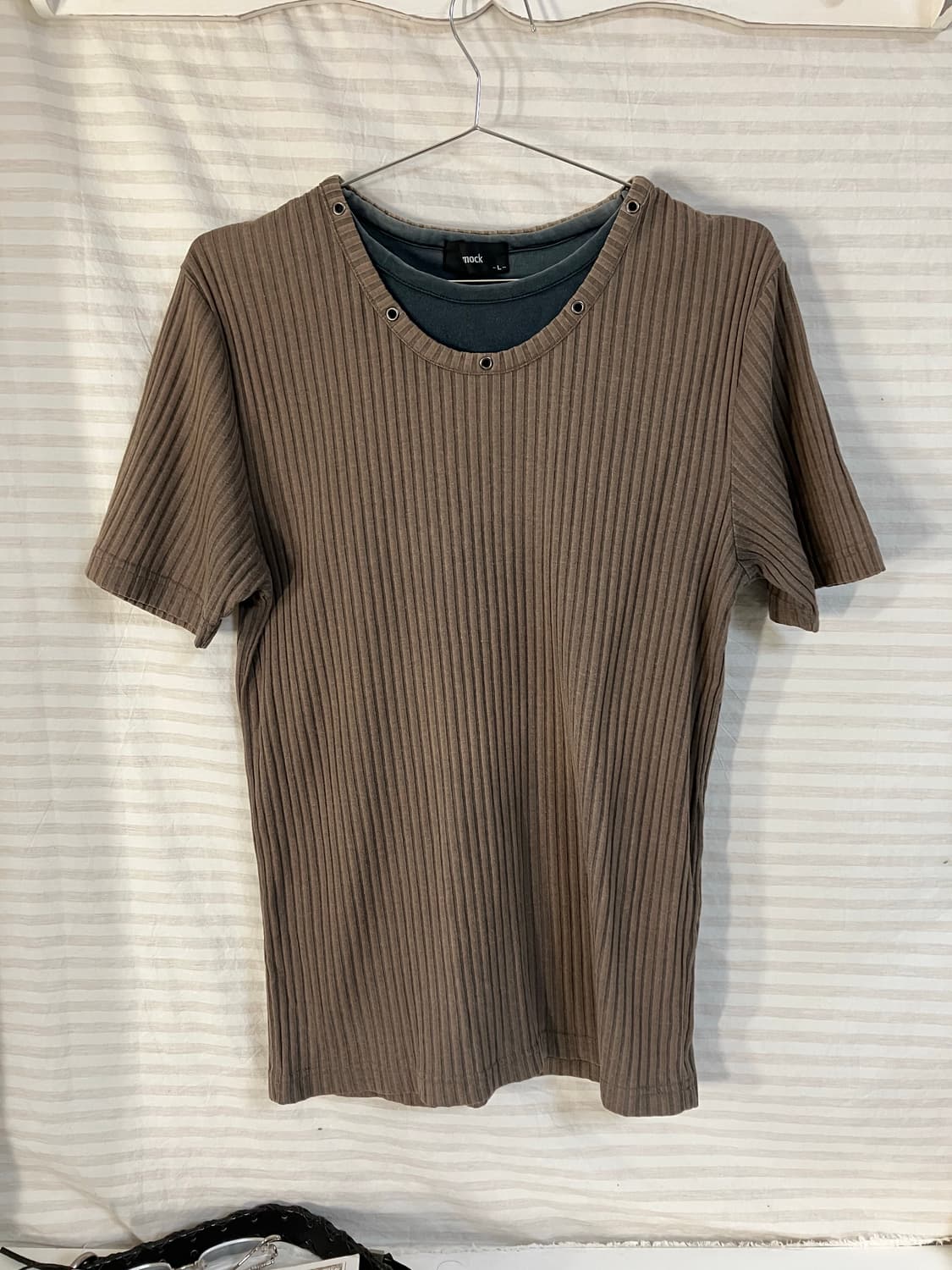 빈티지 브라운 레이어드 스트라이프 반팔 993 y2k 스트릿 갸루 펑키  상품이미지1