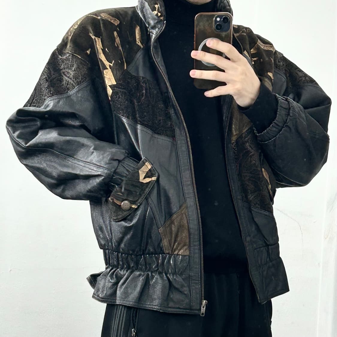 John Weitz 80s 양가죽 패치워크 점퍼 상품이미지4