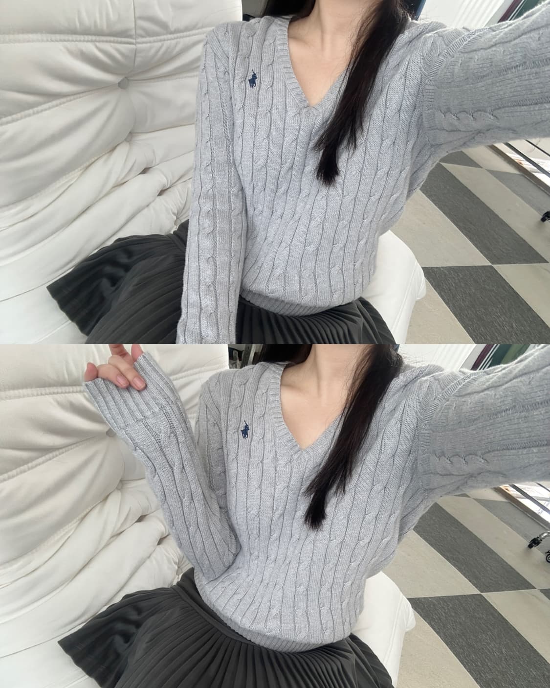 폴로 랄프로렌 그레이 V넥 케이블 니트  상품이미지3