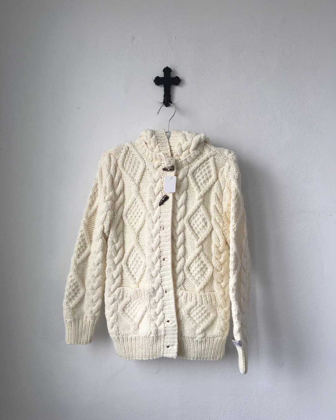 Duffle button cable pattern hood knit ca 상품이미지2