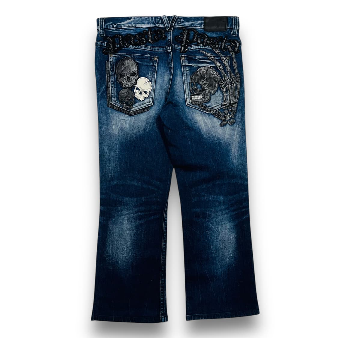 펑크 Pasta Denim 스켈레톤 핸드 아트 데님 팬츠 상품이미지2
