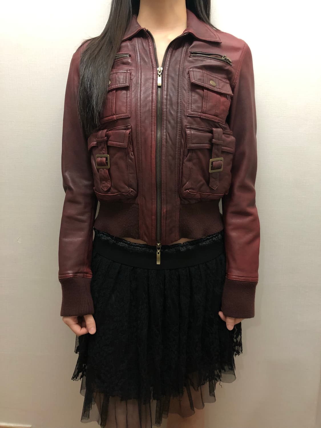 빈티지 버건디 포켓 레더 자켓 상품이미지6