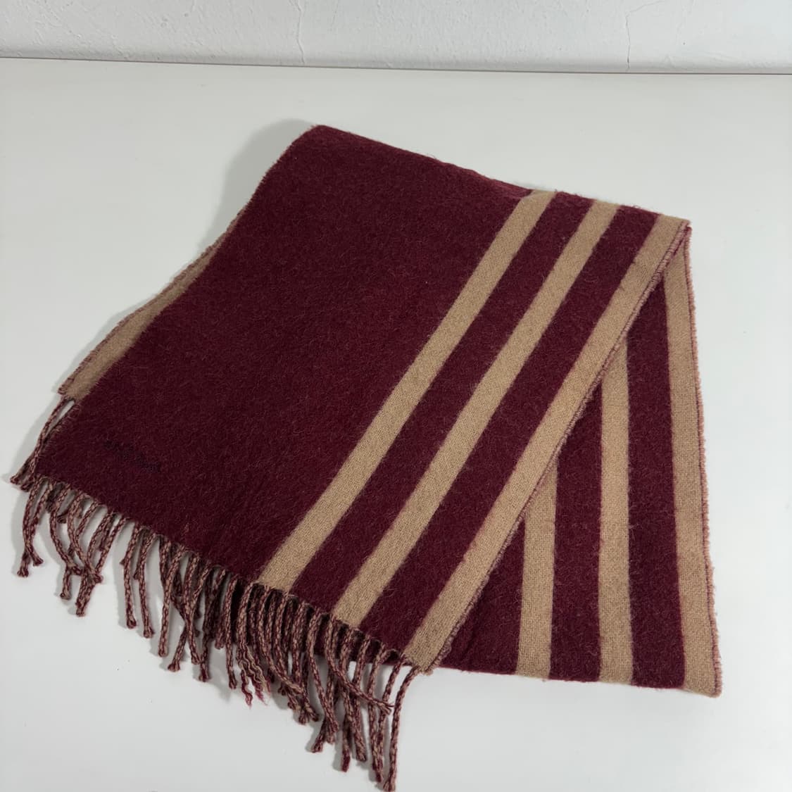 OS 폴스미스 베이지 버건디 캐시미어100% 머플러 상품이미지2