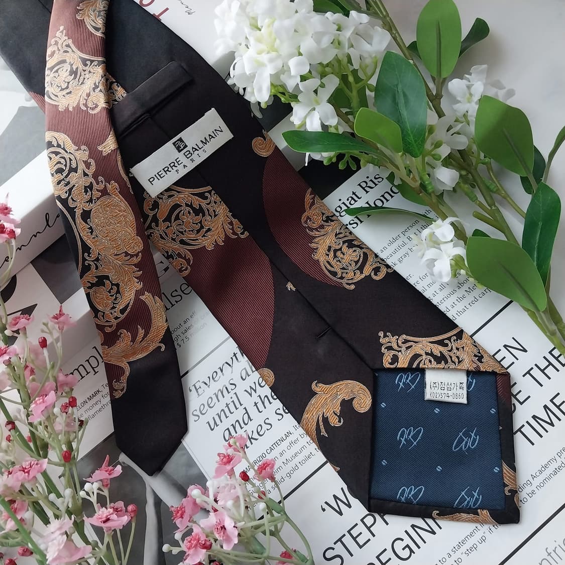 피에르 발망 실크 블랙 오너먼트 큐빅 넥타이 9.5cm A등급 K1578 상품이미지6