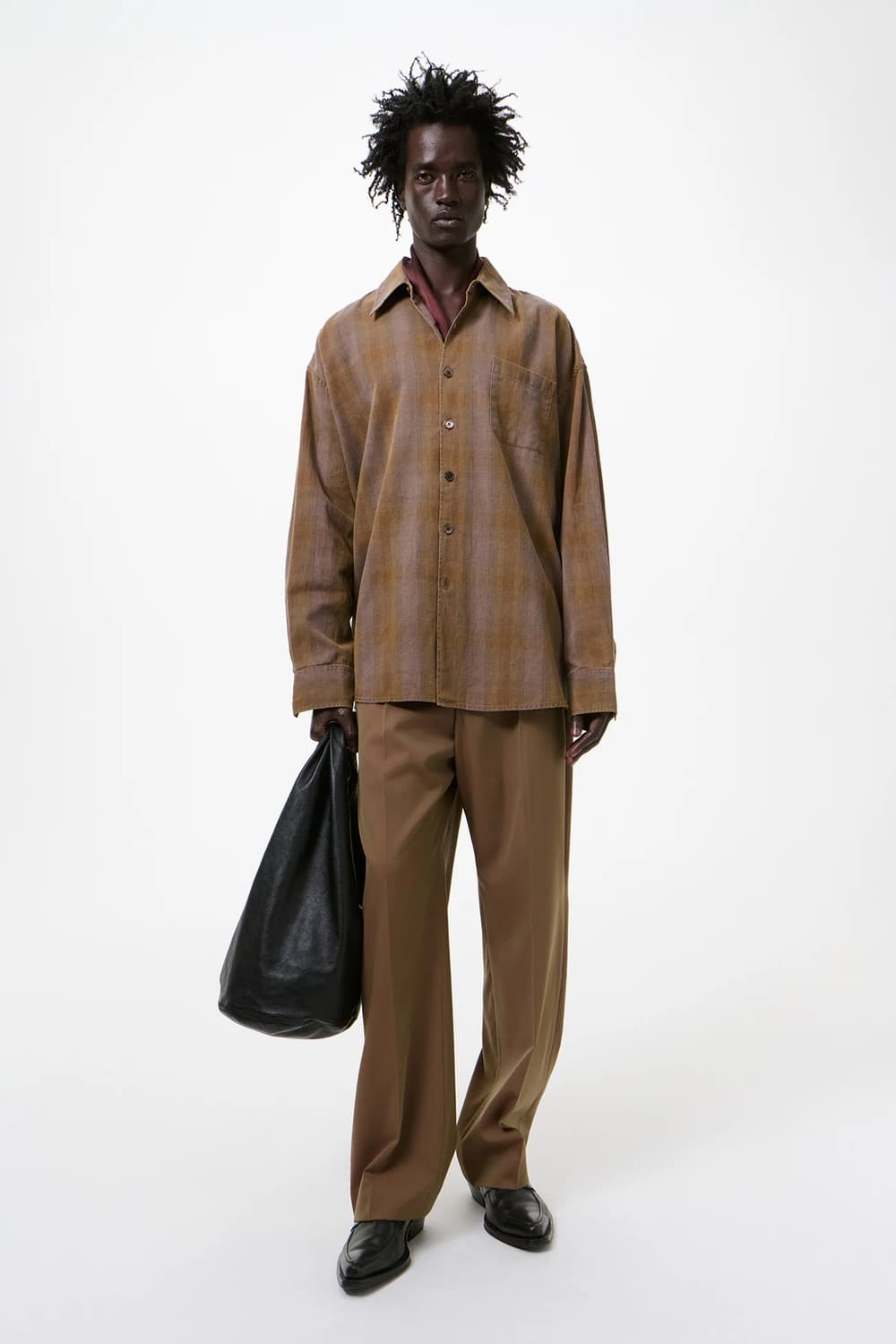 [46,48,50,52]아워레가시26ss 버로우드 체크 셔츠/브라운 상품이미지2