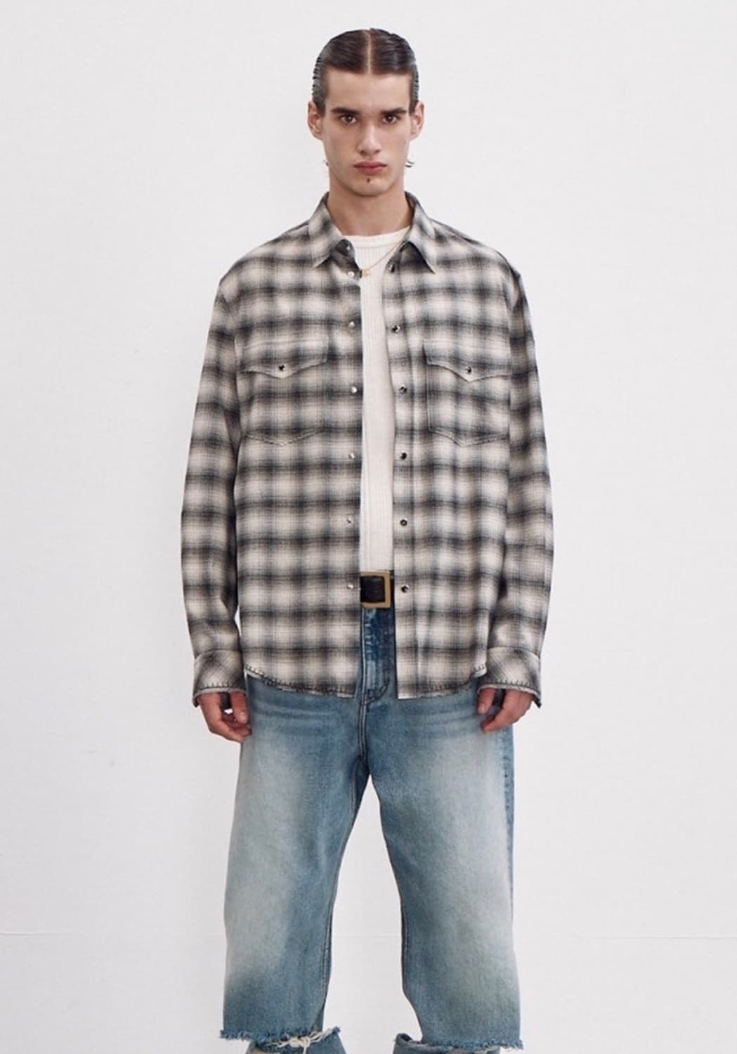 L사이즈 렉토(RECTO) 옴브레 체크 셔츠 상품이미지1