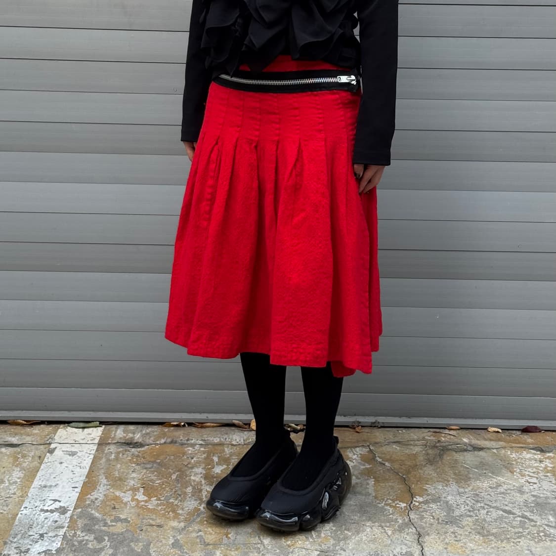 Zipper Wool Long Red Skirt  상품이미지10