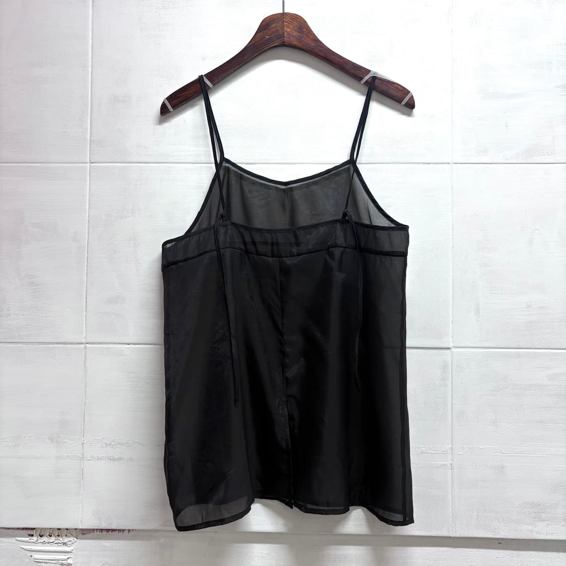 aguaist 블랙 레이어드 시스루 슬립 슬리브리스 탑 JPN 상품이미지4