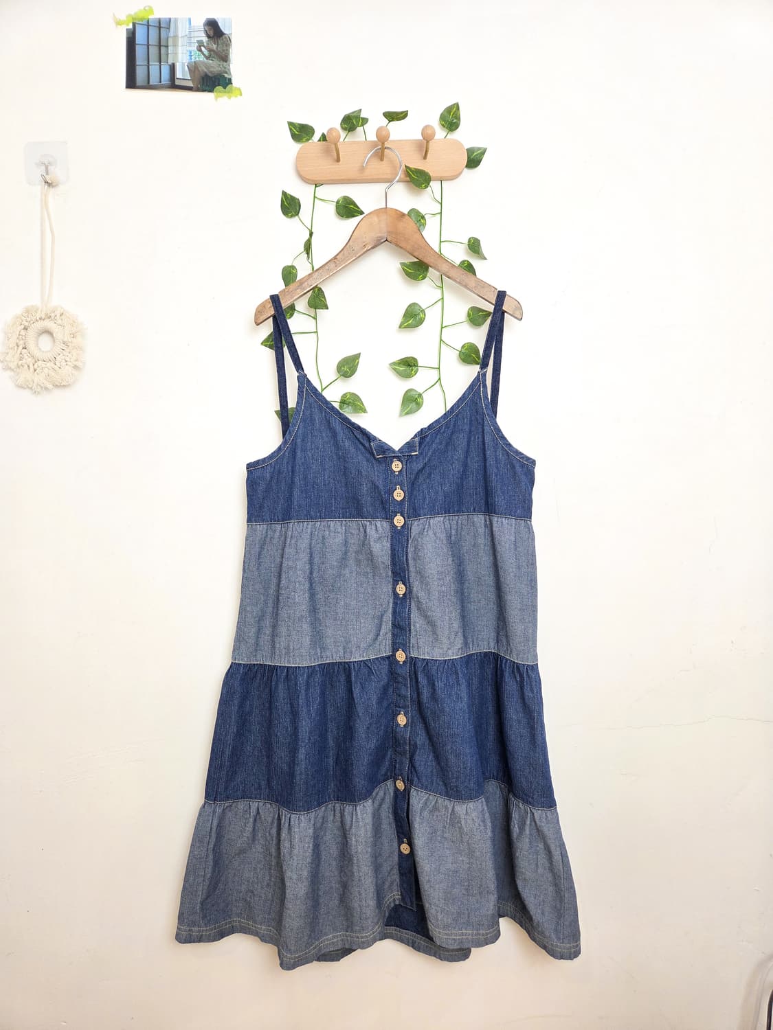 데님 버튼업 끈원피스 상품이미지1