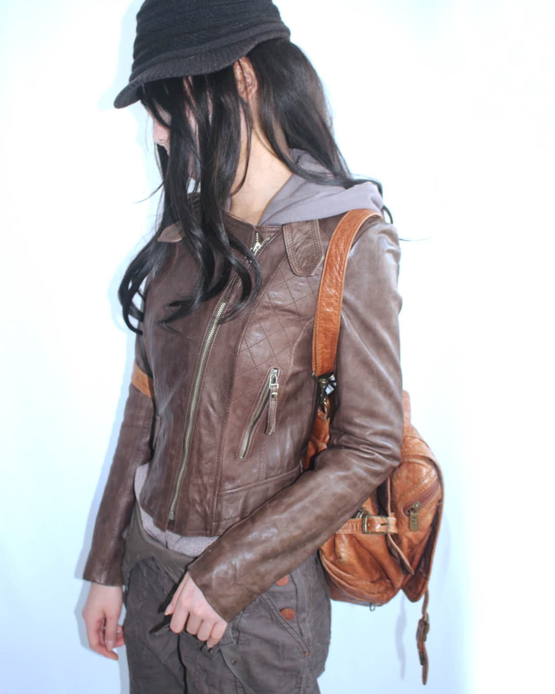 Italy-brown washed hood learher jacket 상품이미지8