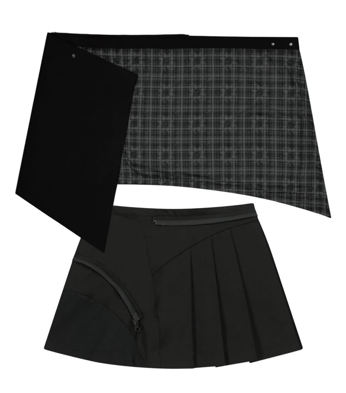 오호스 스커트 언밸런스 분리 패널 스커트 블랙 1사이즈 상품이미지1