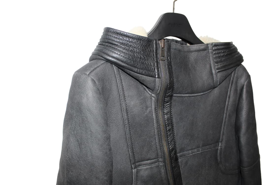 SYSTEM HOMME 하이넥 램스킨 시어링 후드 레더 자켓 상품이미지3