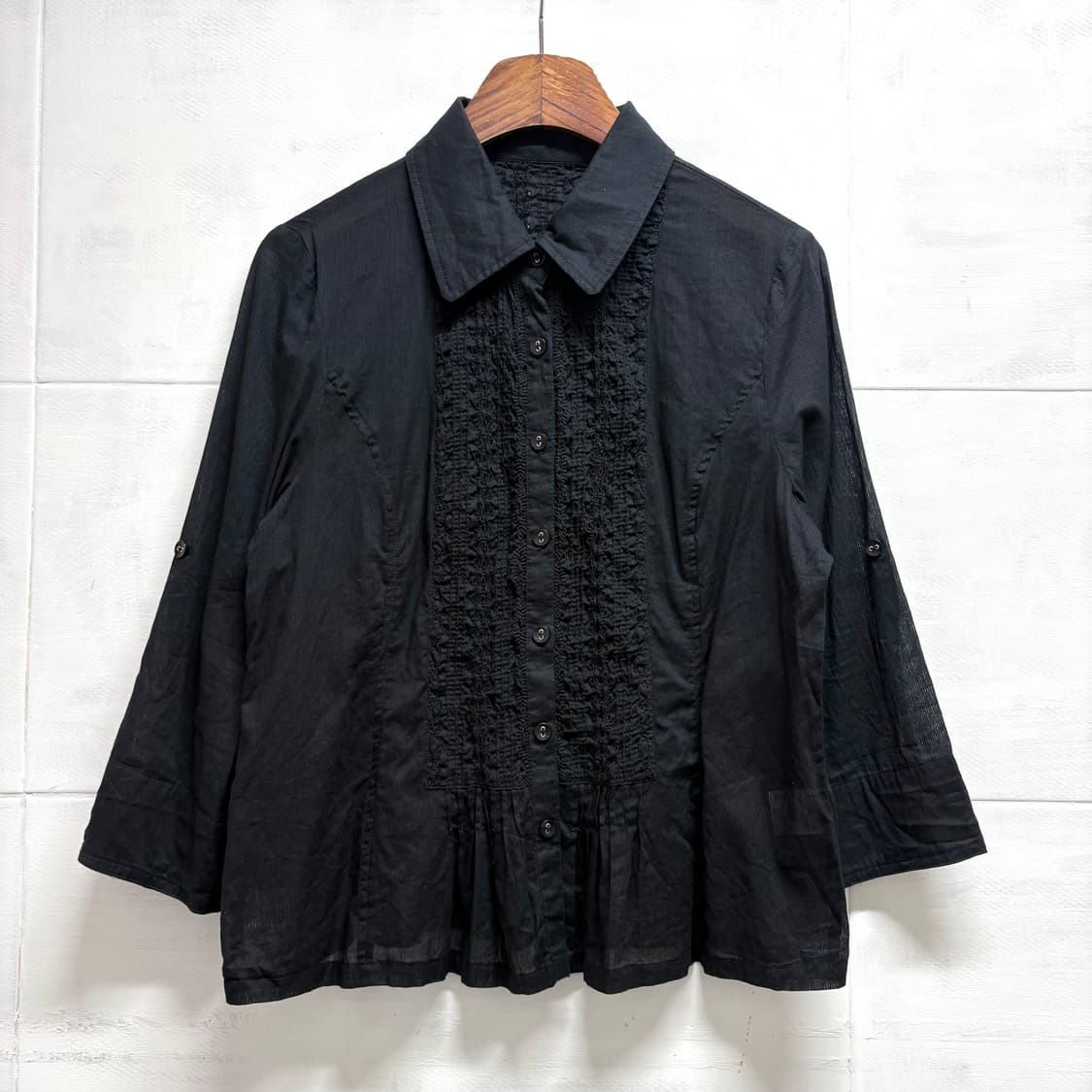 Rue de Bac 블랙 코튼 셔링 페어리 셔츠 자켓 JPN 상품이미지1