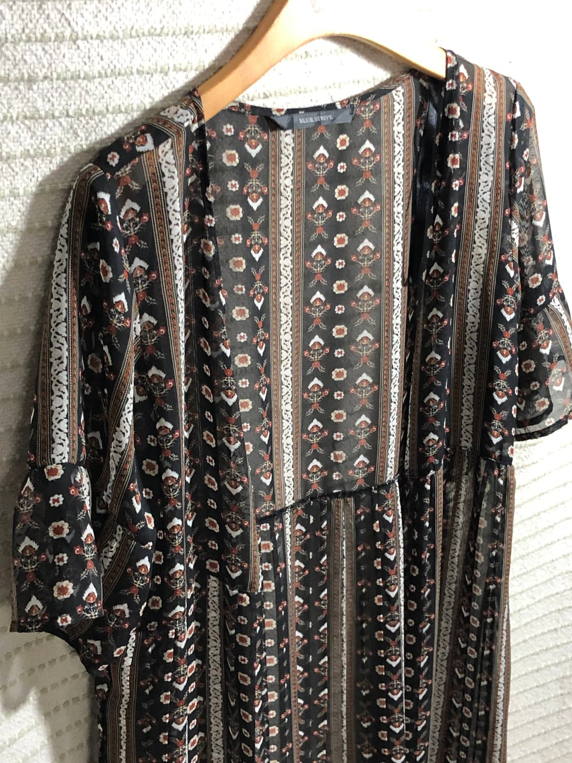 일본 빈티지 히피 보헤미안 블랙 플라워 패턴 쉬폰 원피스 로브 상품이미지4