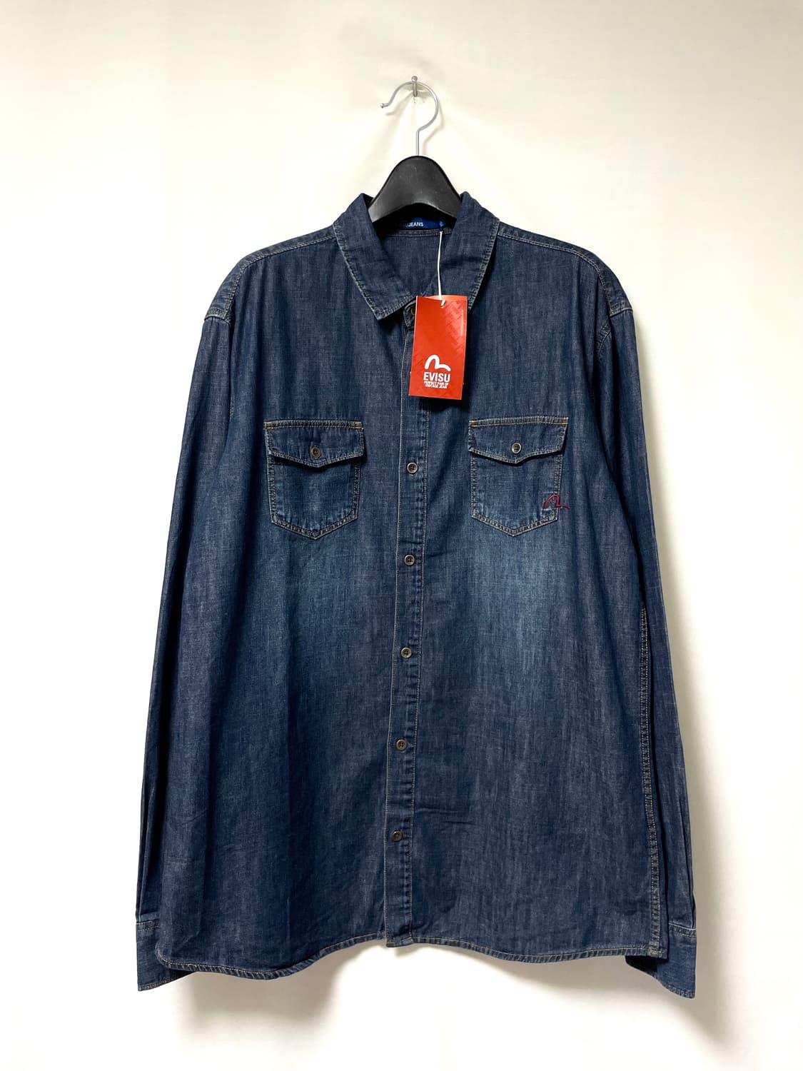 (미사용) Evisu 에비수 레드로고 투포켓 데님셔츠 청남방 XL 상품이미지1