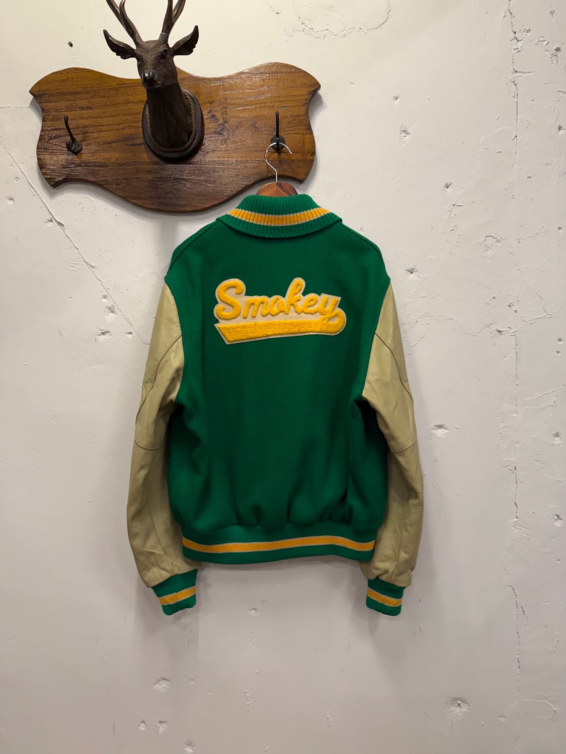 (L) Dehen 데헨 Leather Arm Varsity Jacket 상품이미지5