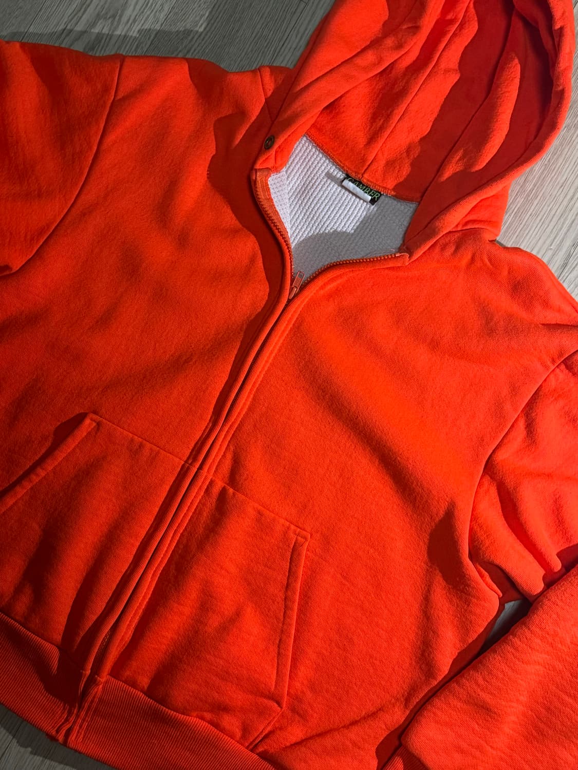 90s made in USA 캠버 헤비웨이트 써멀 와플 후드집업 오렌지 상품이미지2