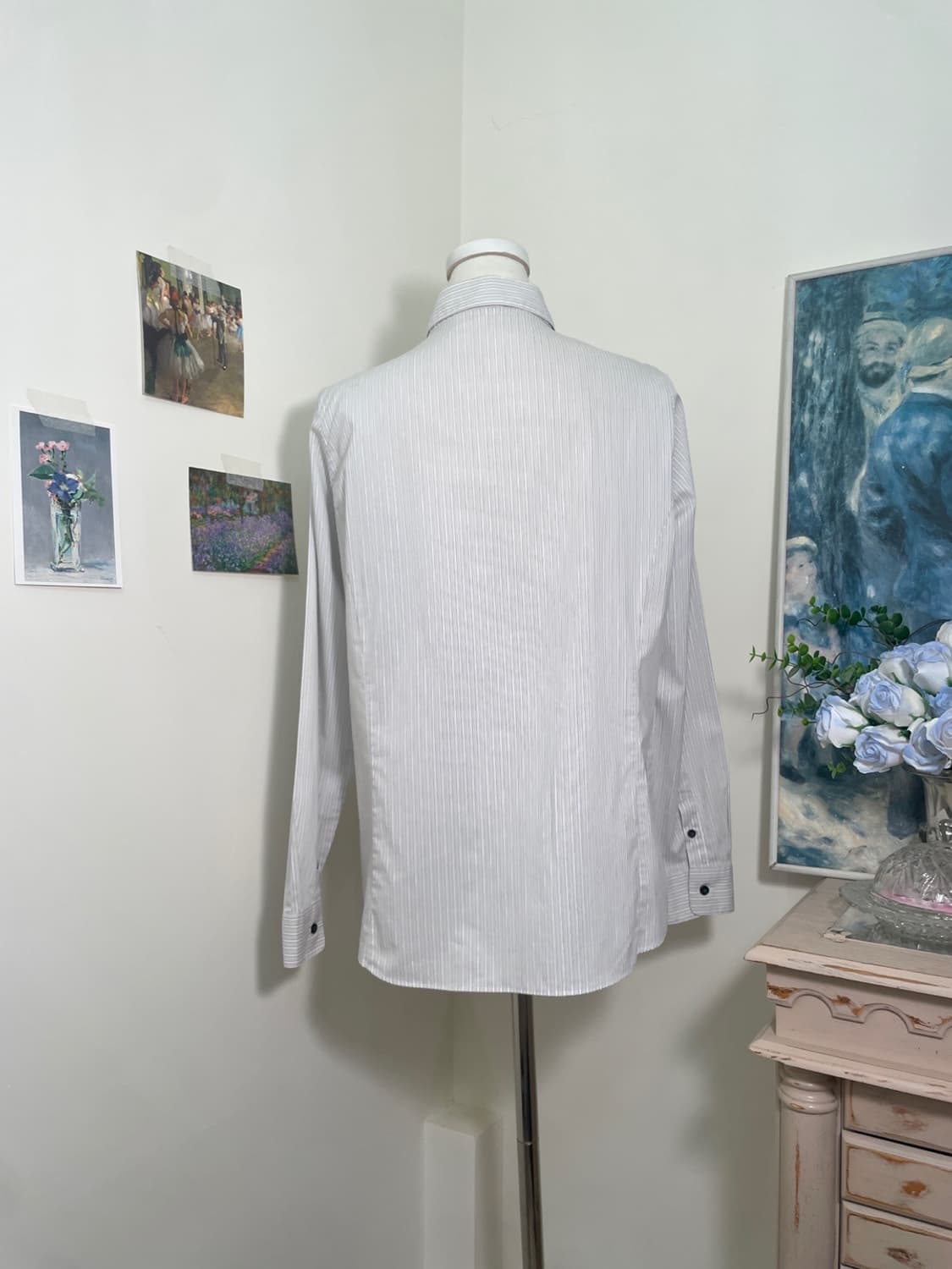 sheer gray stripe shirring detail shirt 상품이미지3