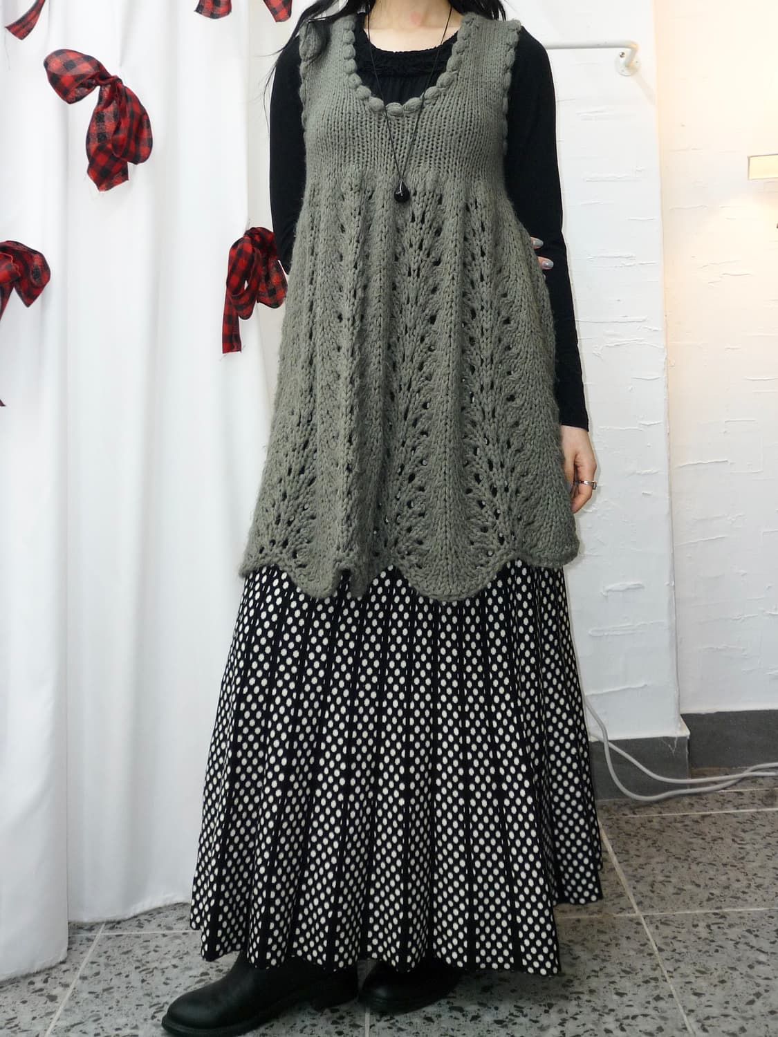 dot knit long skirt 상품이미지2