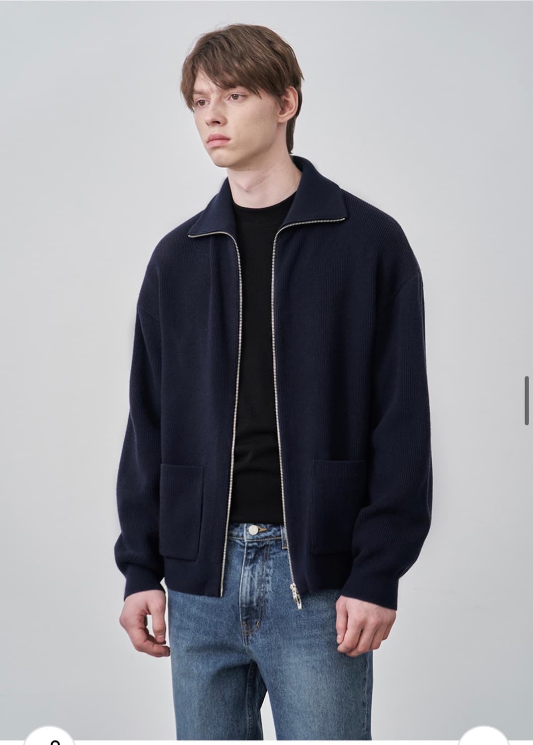 (새상품)(M) 드로우핏 오버사이즈 PBT 투웨이 풀집업 니트 NAVY 상품이미지5