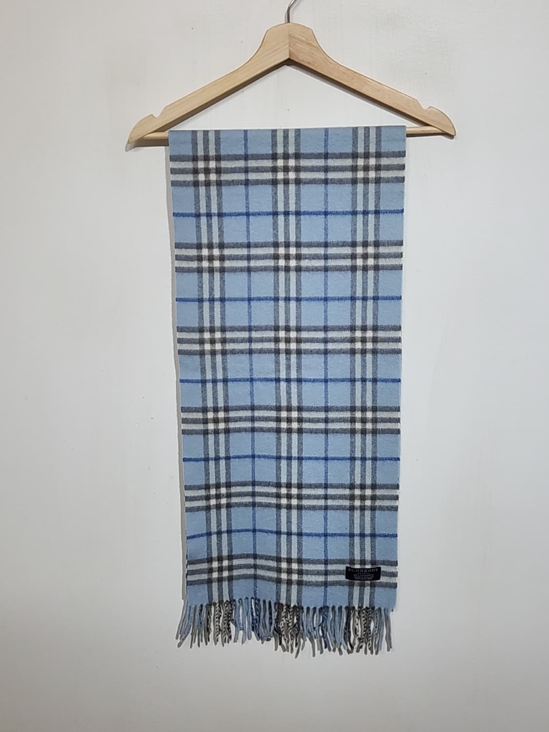 (정품) 버버리 캐시미어 머플러 하늘색 체크 목도리  상품이미지1