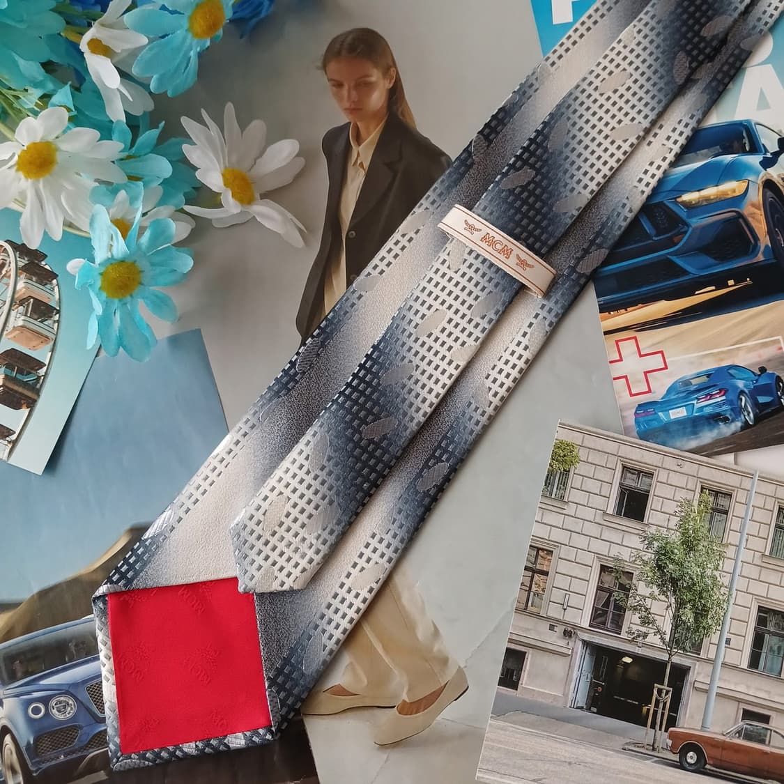 MCM 실크 네이비 패턴 넥타이 9.1cm A+등급 A19265 상품이미지6