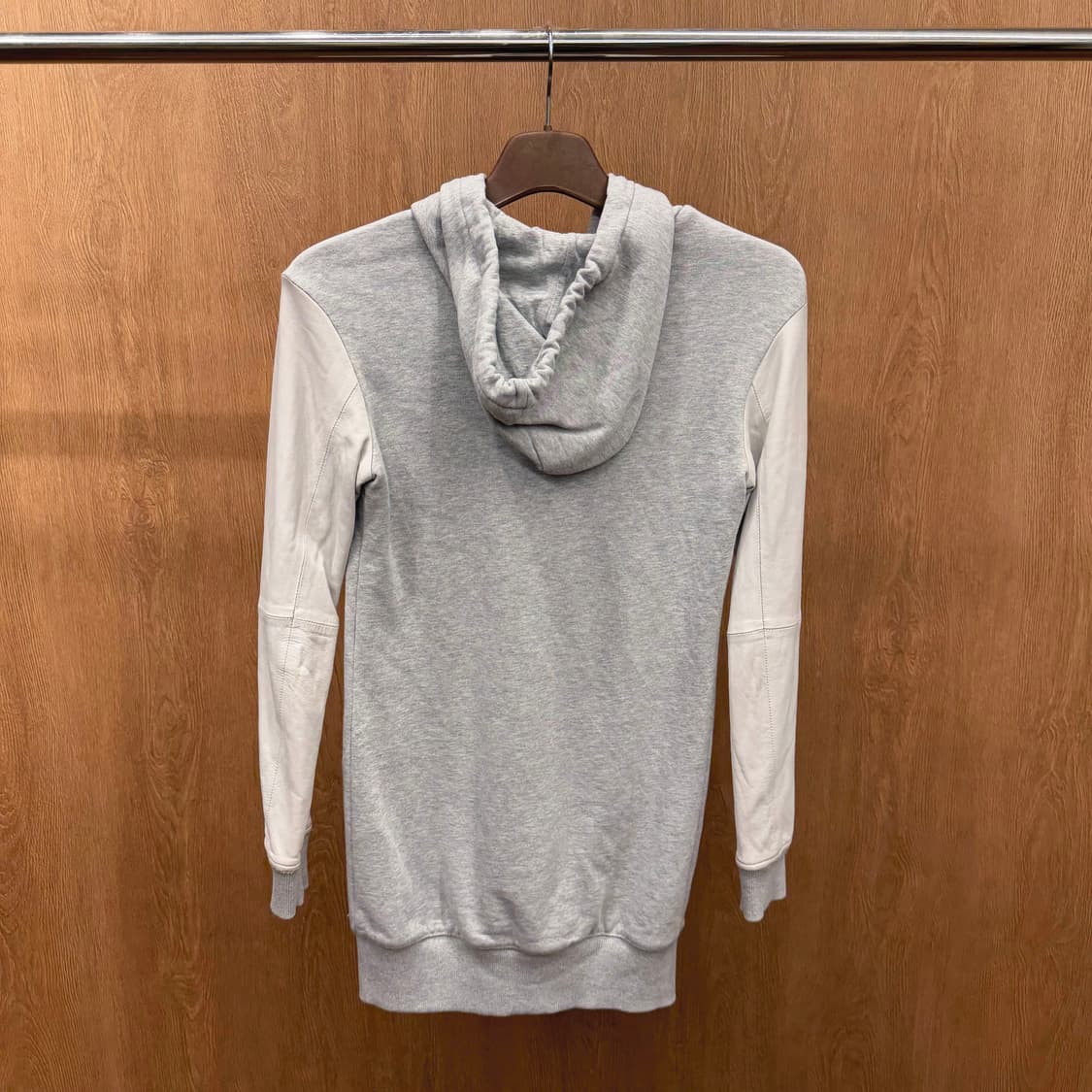 디젤 코튼 후드 집업 자켓 화이트 레더 슬리브 배색 스트링 디테일 그레이 상품이미지3