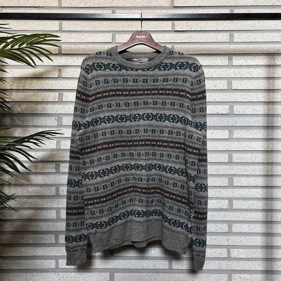 USA VINTAGE 스트라이프 에스닉 패턴 니트 롱슬리브 램스울 디테일 상품이미지2