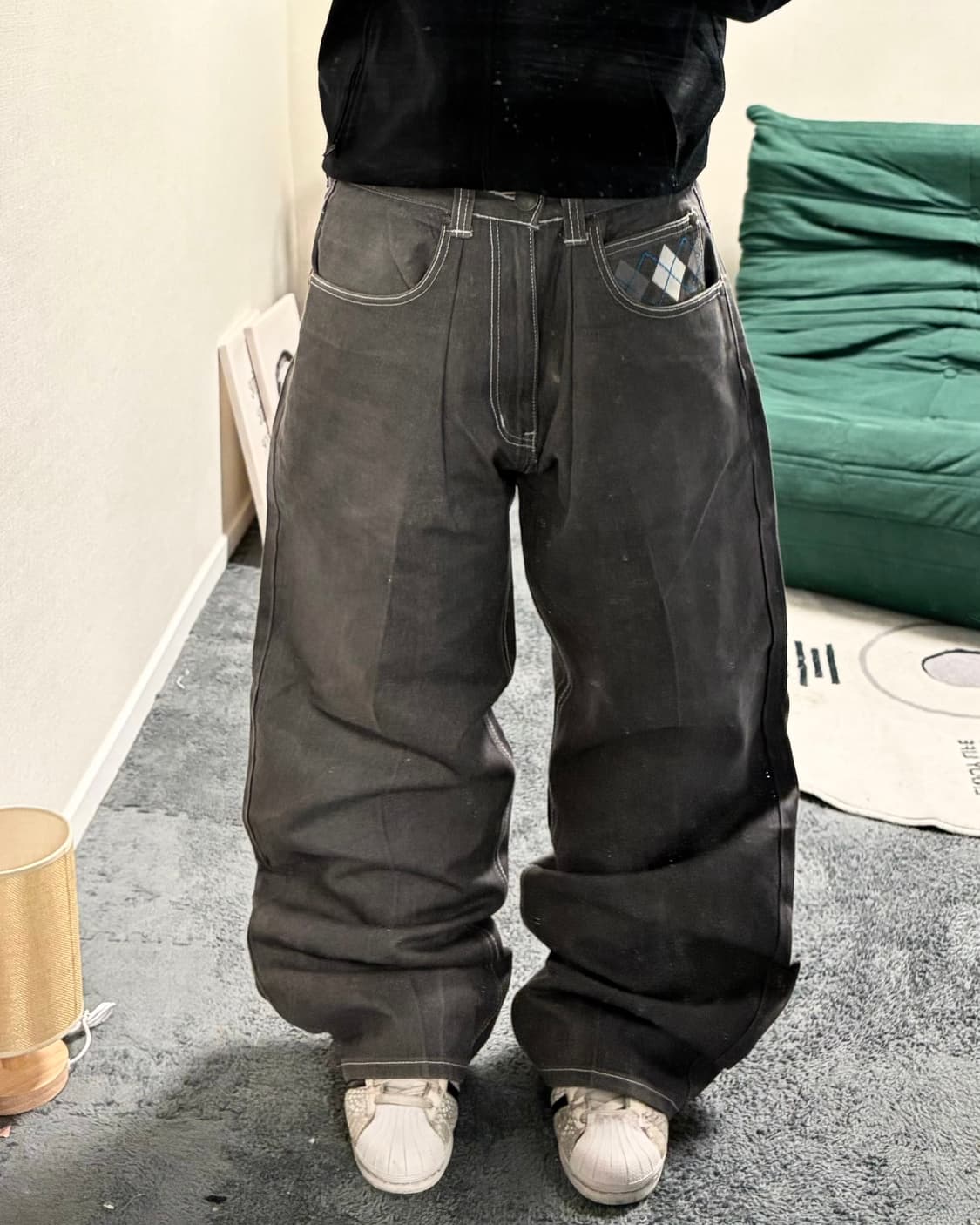 90s 코코아 아가일 디테일 데님 와이드팬츠 상품이미지2