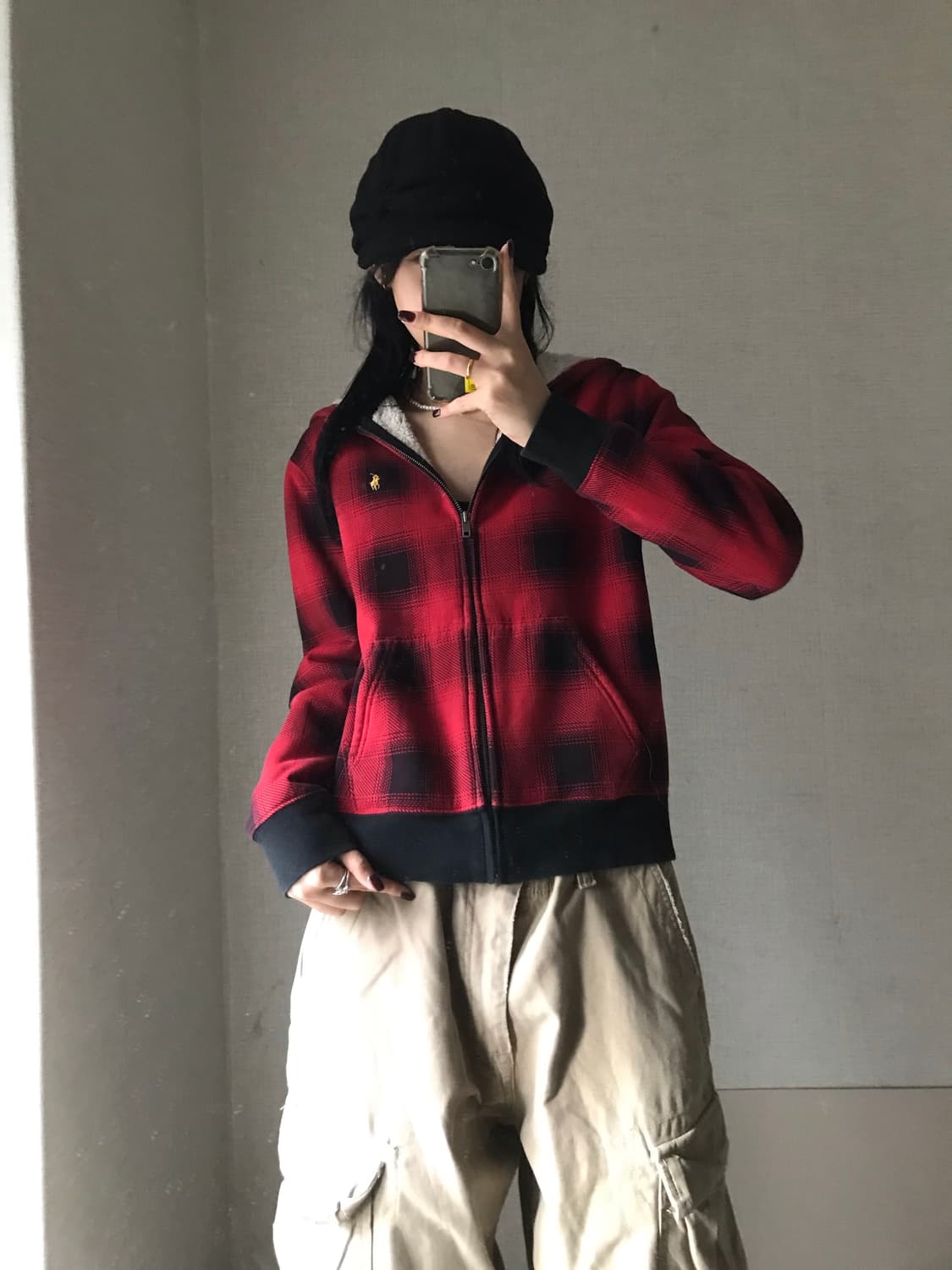 폴로 체크 퍼후드집업 상품이미지4