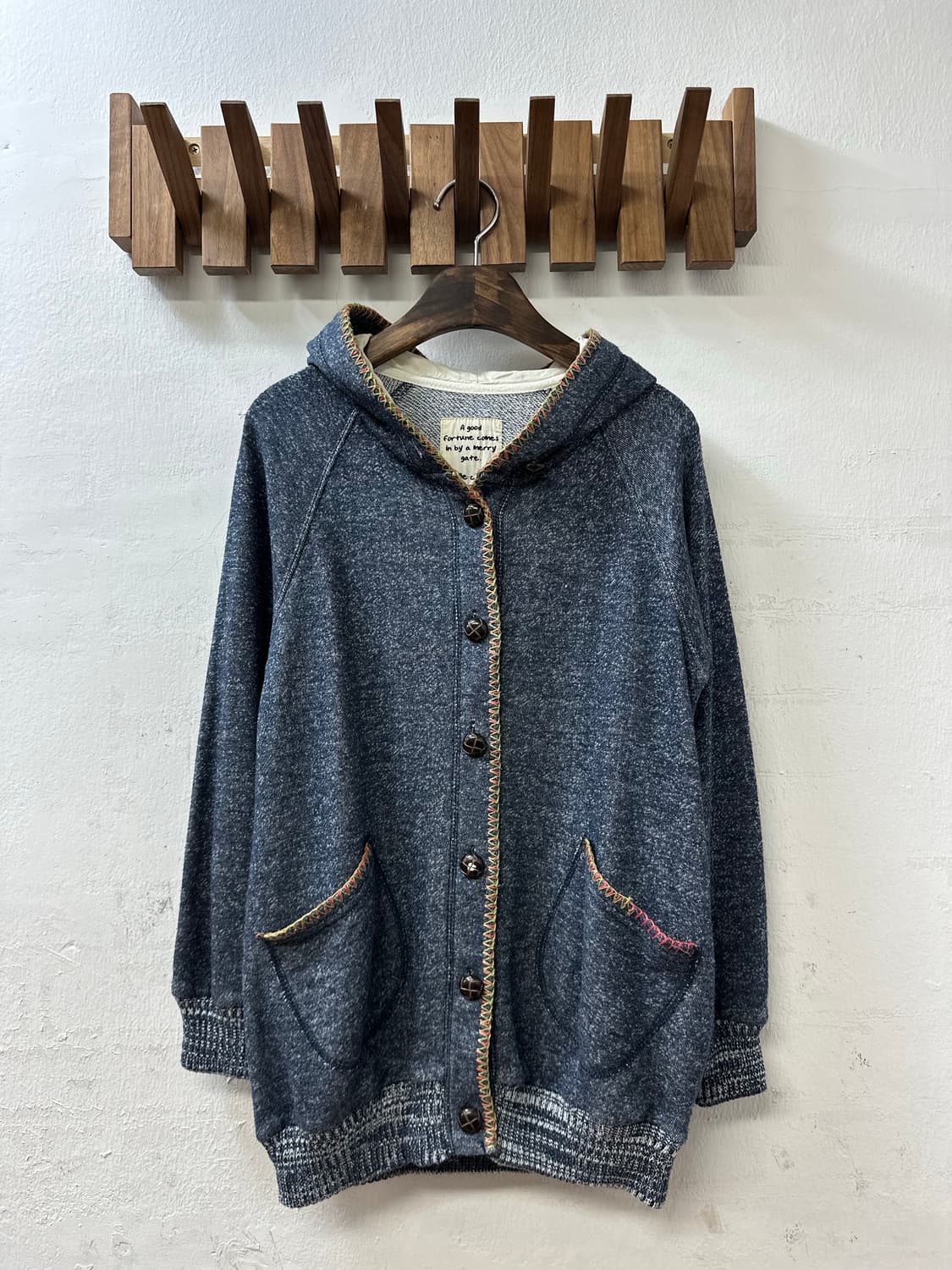 일본빈티지 멀티 스티치 디테일 니트 빵단추 후드 집업 상품이미지1