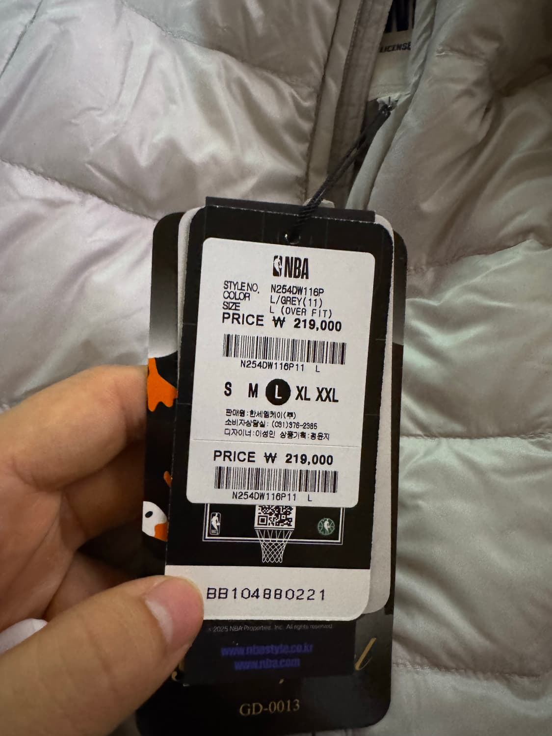 NBA 워리어스 경량 패딩 후드 점퍼 그레이 상품이미지2