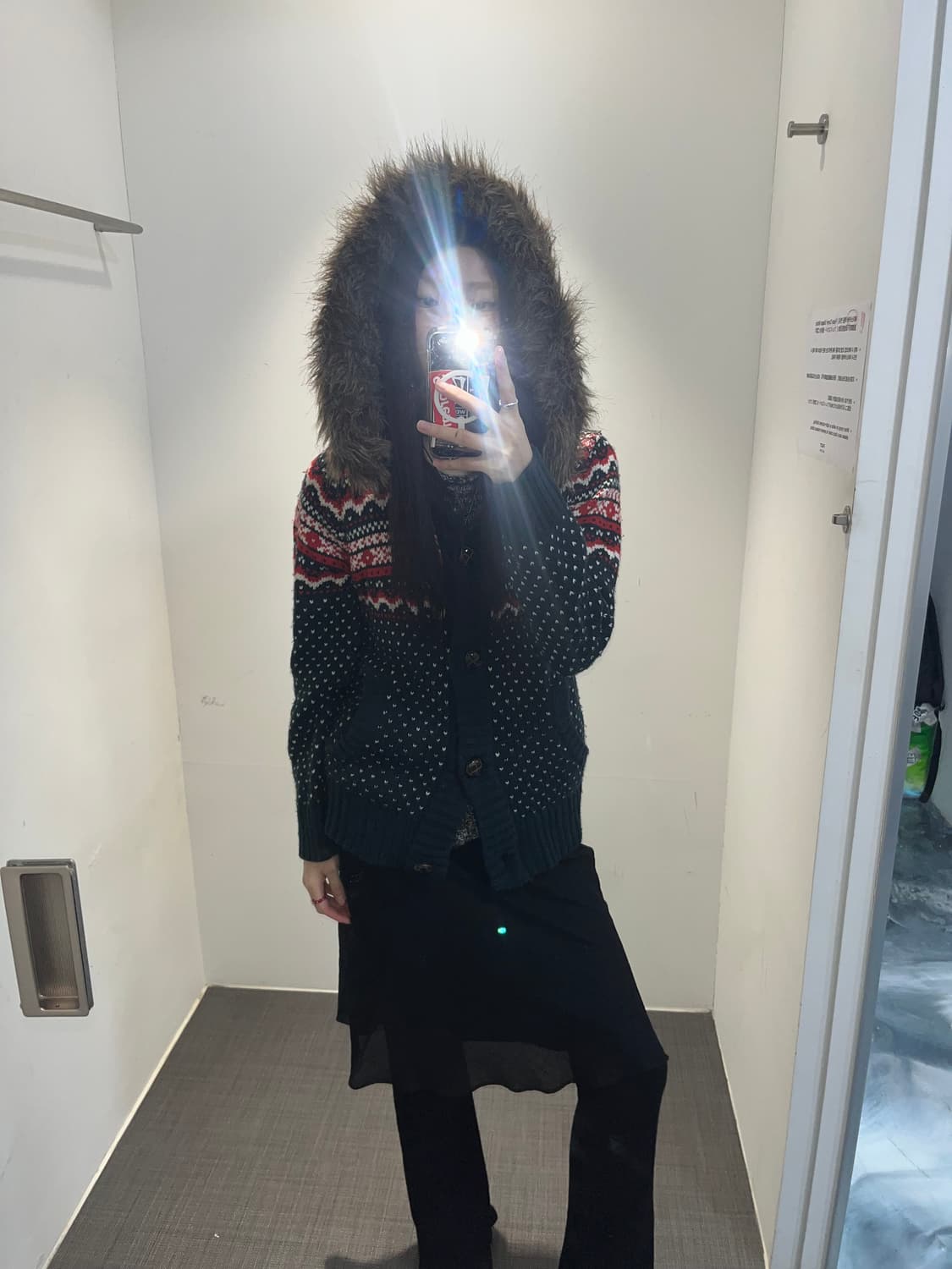 Japanese vintage 빈티지 퍼 디테일 후드 니트 상품이미지1