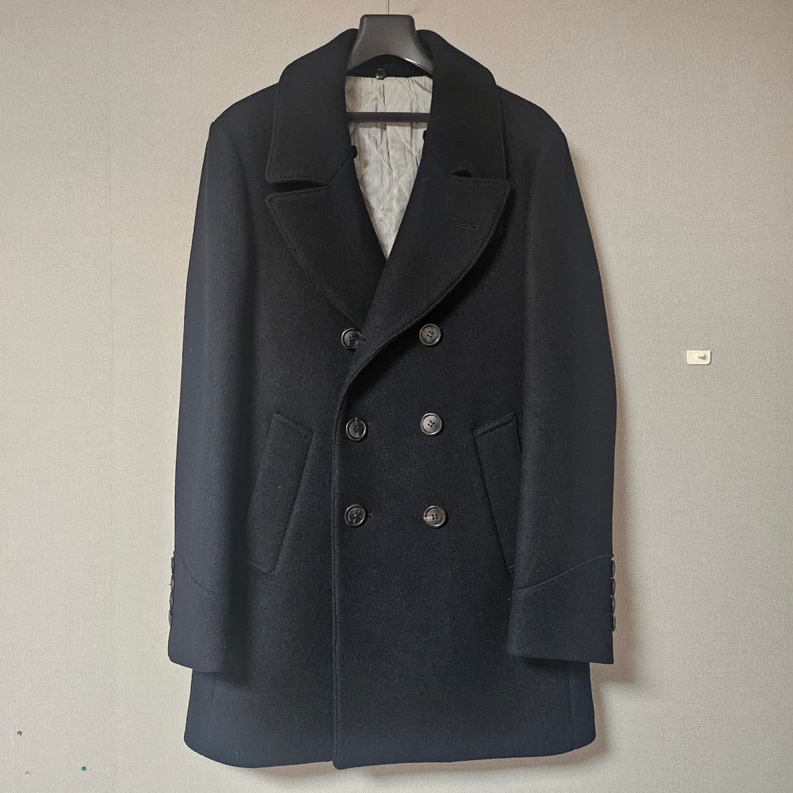 커스텀멜로우(customellow) 퍼카라 더블 코트 블랙 상품이미지1