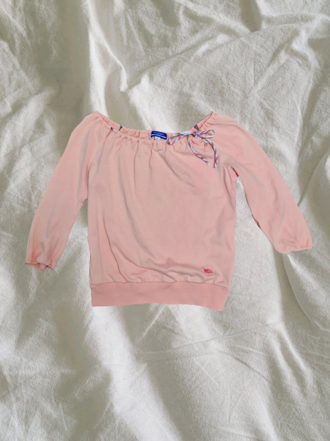 빈티지 버버리 블루라벨 38 딸기우유 피치 핑크 긴팔 오프숄더 티셔츠 상품이미지1