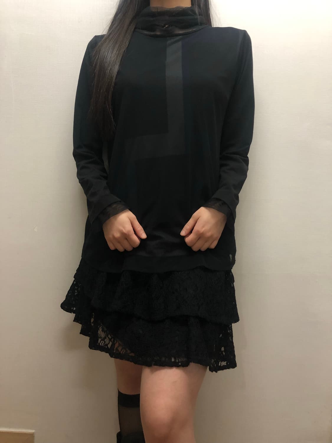 빈티지 블랙 레이스 하이넥 탑 상품이미지3