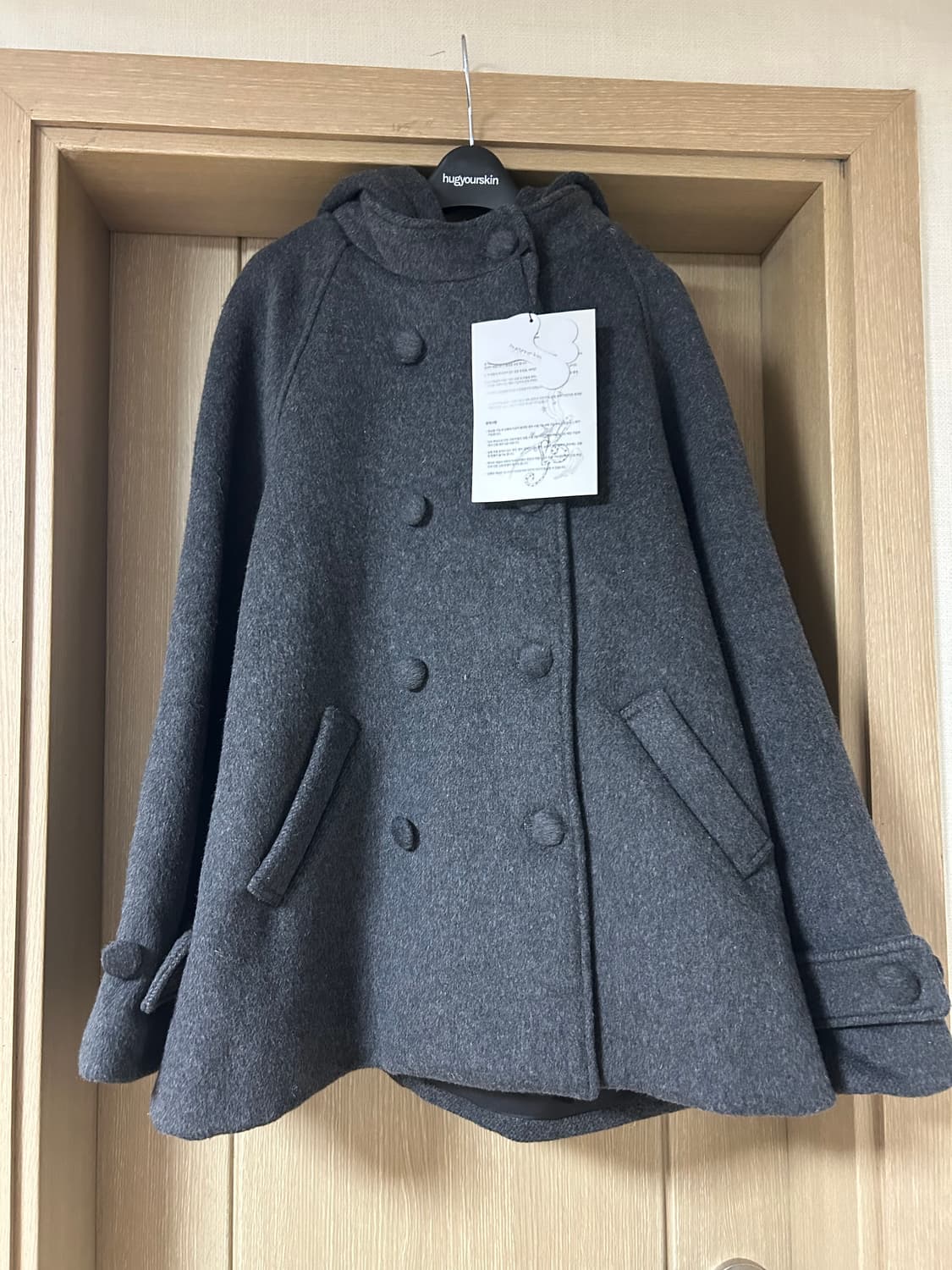[새상품] 허그유어스킨 후드 하프코트 차콜 상품이미지3