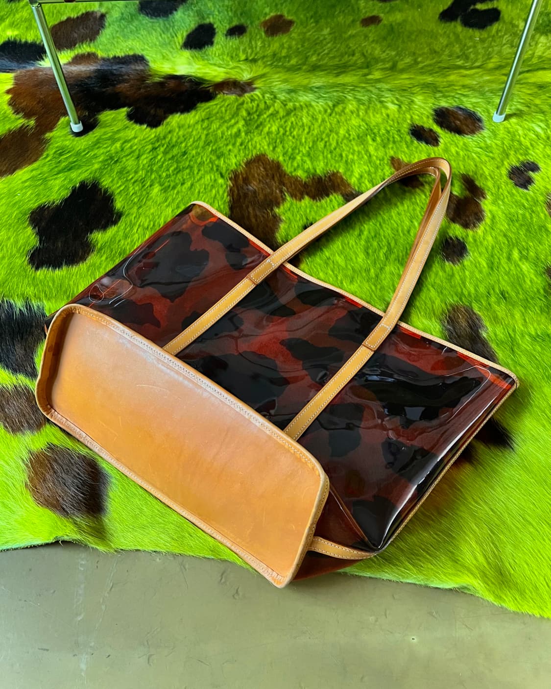 Vtg Real Cowhide Leather & PVC Camo Bag 상품이미지7