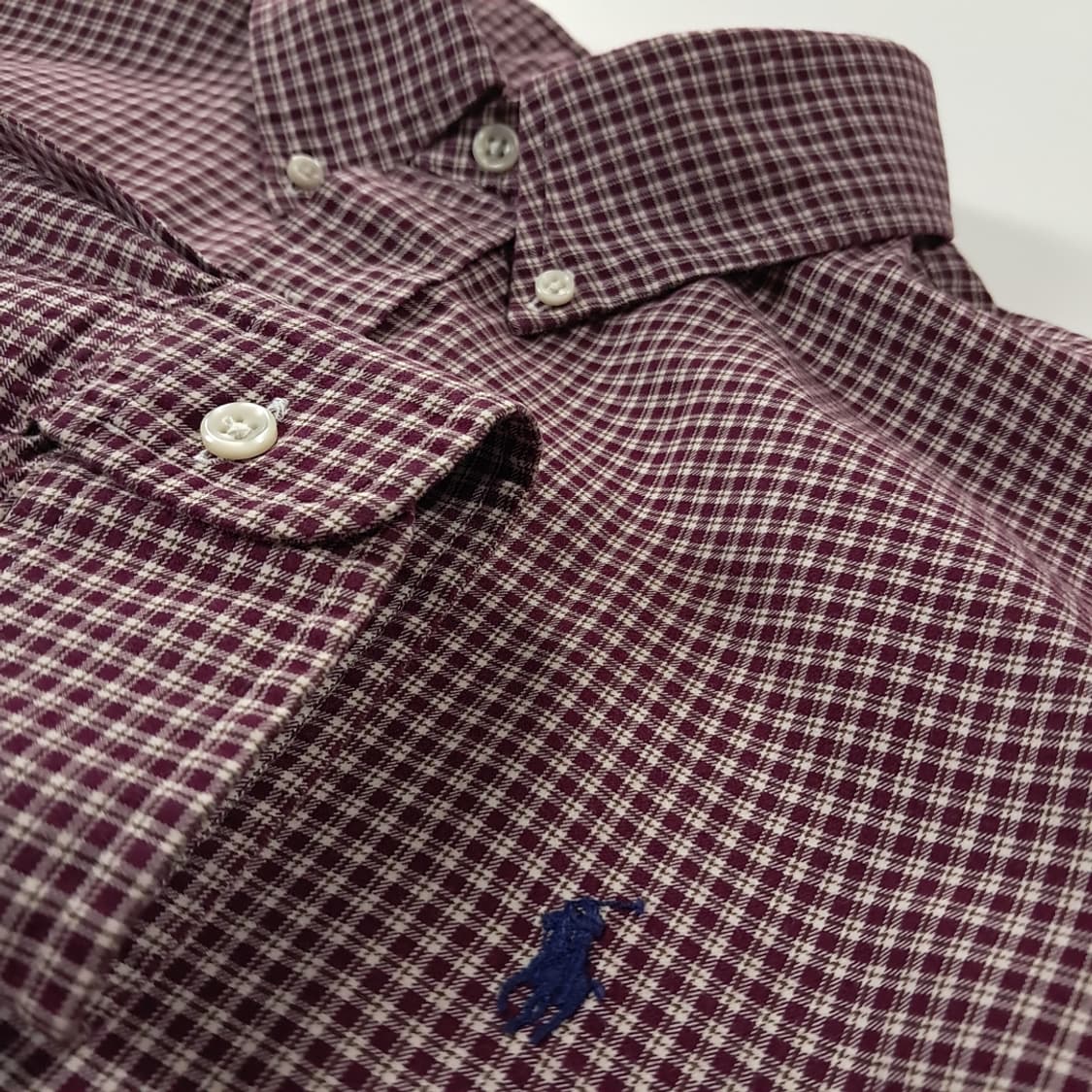 CK287 XL 폴로 90s 버건디 마이크로 타탄 체크 셔츠 남방 상품이미지4