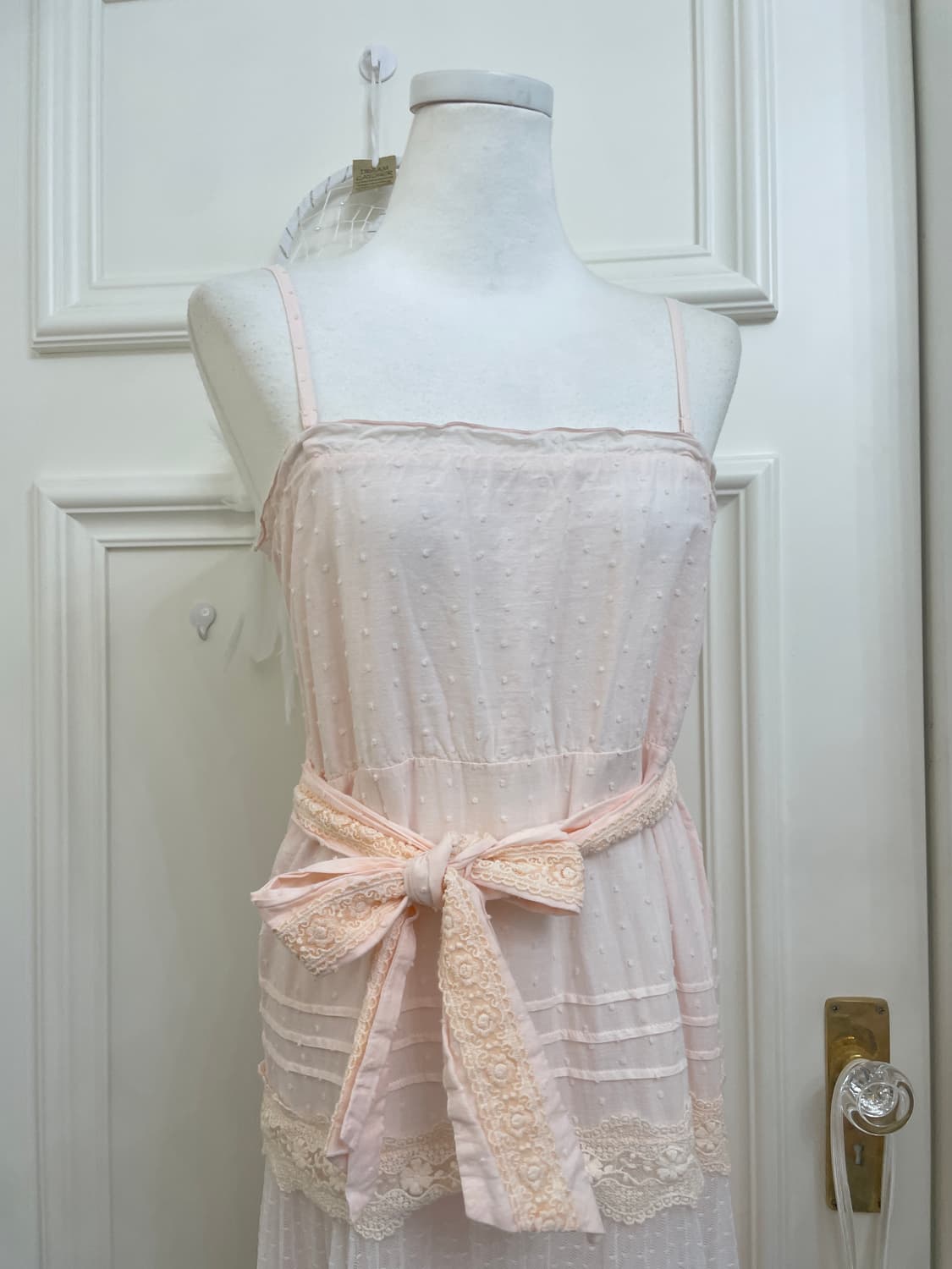 coral dot lace belt point cotton long op 상품이미지5