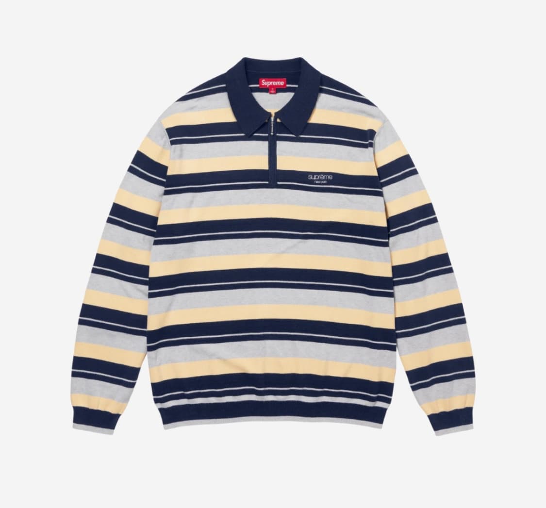 [S] 슈프림 스트라이프 집 롱슬리브 폴로 네이비 상품이미지1