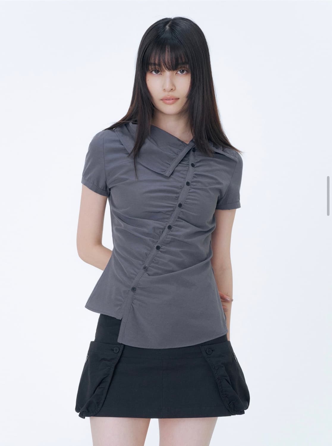 미세키 서울 High neck shirring button shirt  상품이미지1