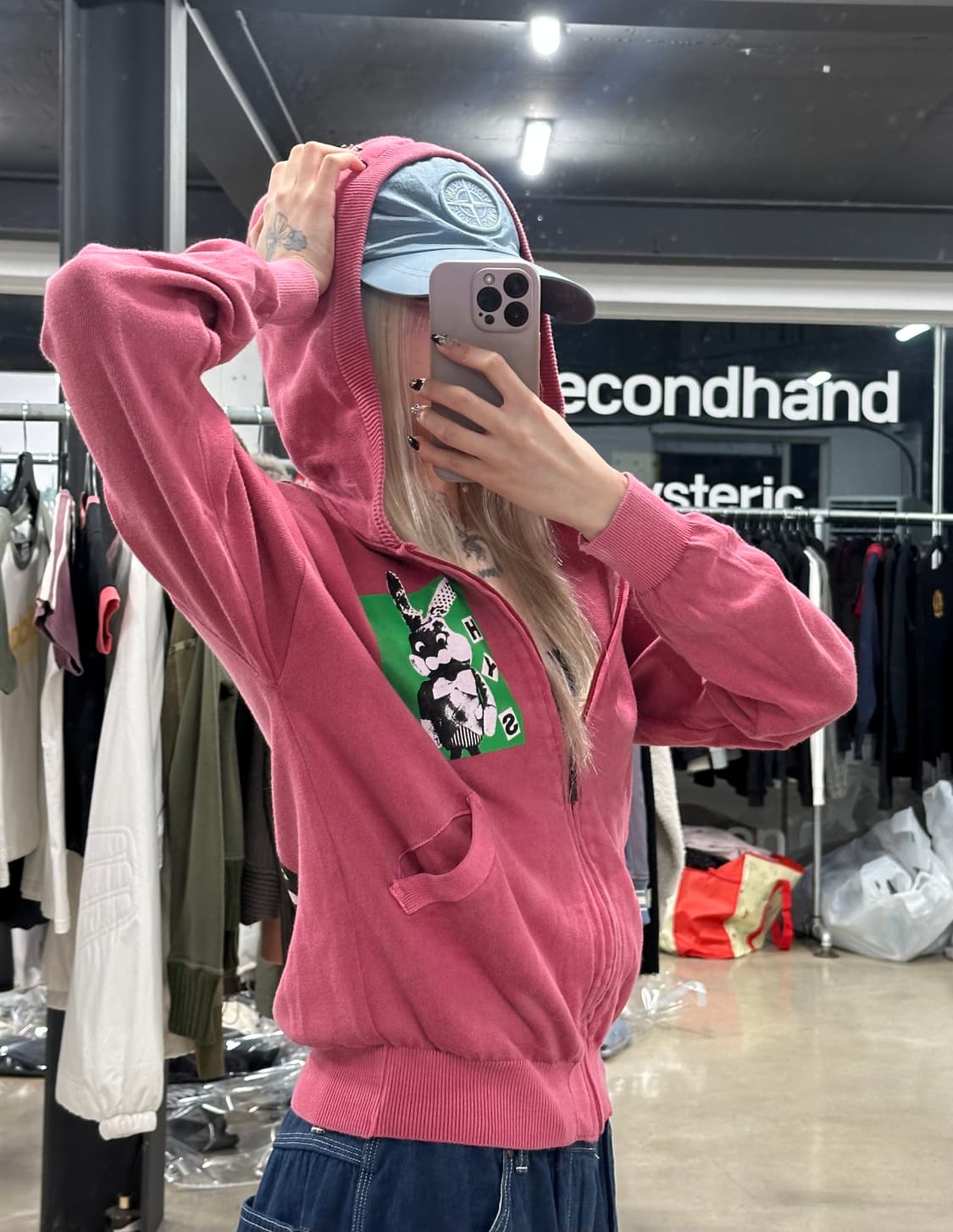 히스테릭 글래머 버니 프린팅 후드 니트 집업 상품이미지1