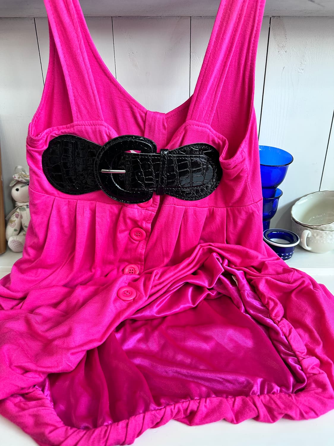 핫핑크 벨트 단추 원피스 상품이미지5